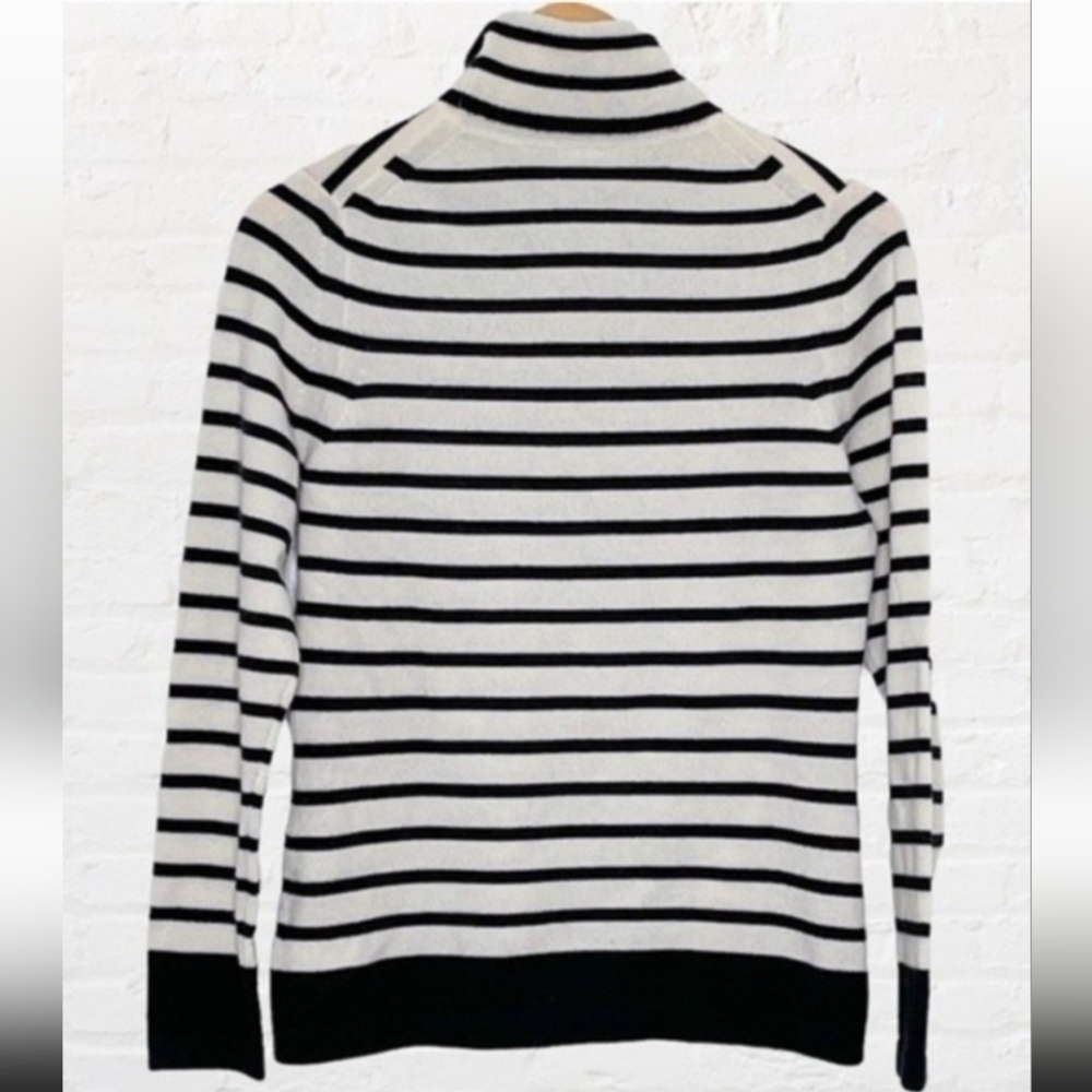 Pure Collection Cashemere Striped Black and White Turtleneck Sweater - Picture 2 of 6